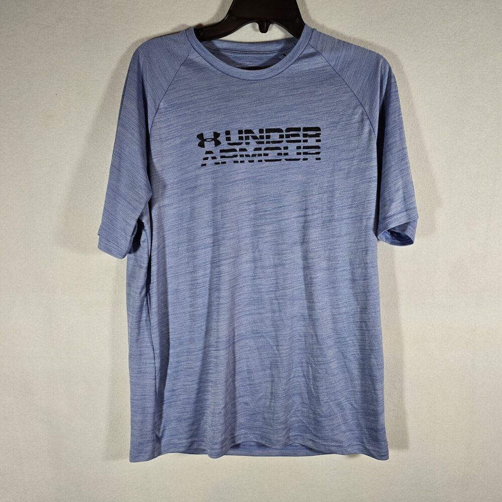 Under Armour Shirt Mens Large Blue Heatgear Short Sleeve Workout Gym Run Fitness